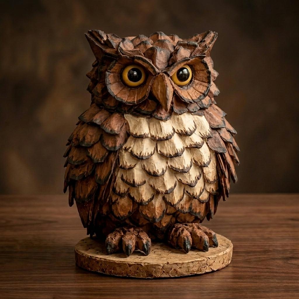 Bonus 1: finished painted egg carton owl with rich natural tones