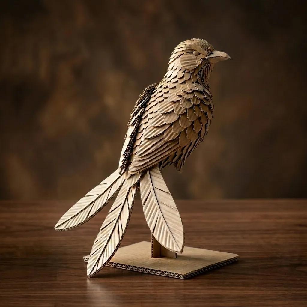 Bonus 2: finished corrugated cardboard bird sculpture on display stand