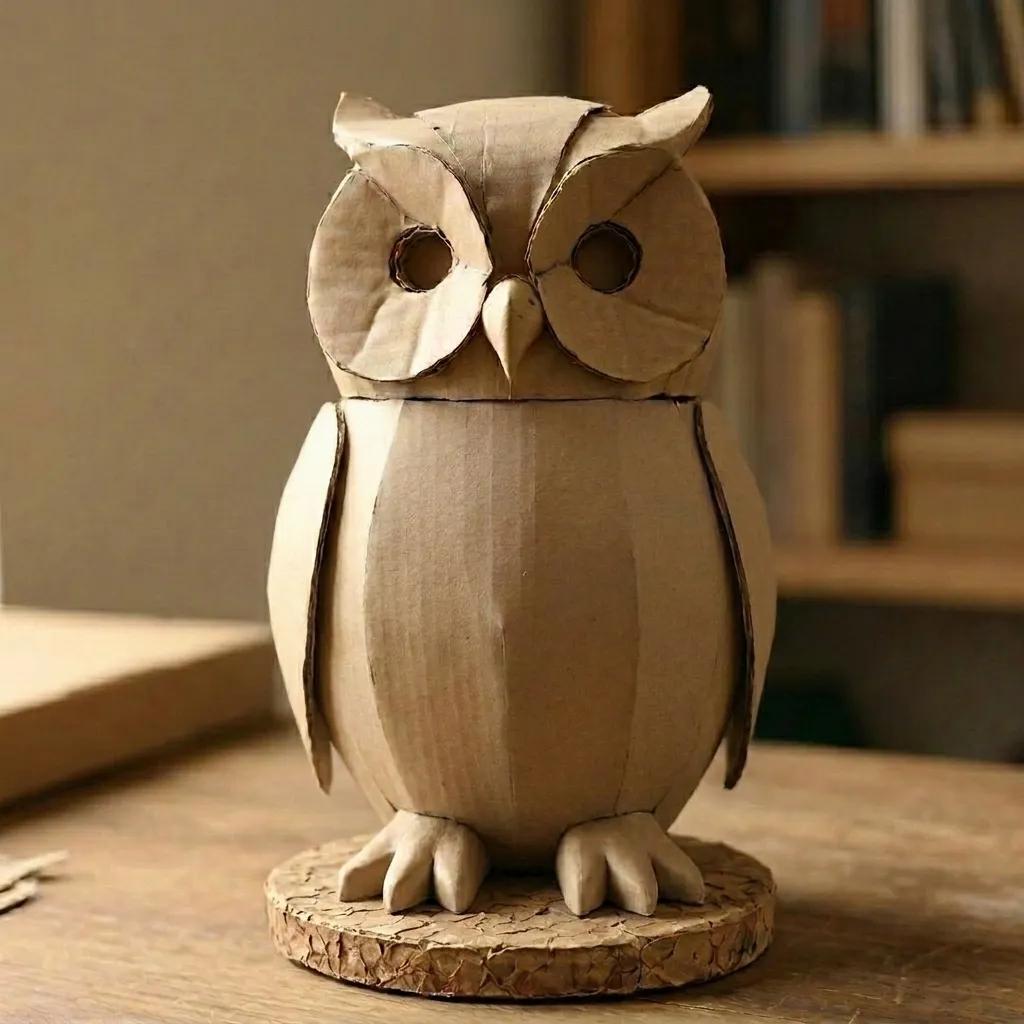 Module 3: assembled cardboard skeleton of the owl body, rounded and structural
