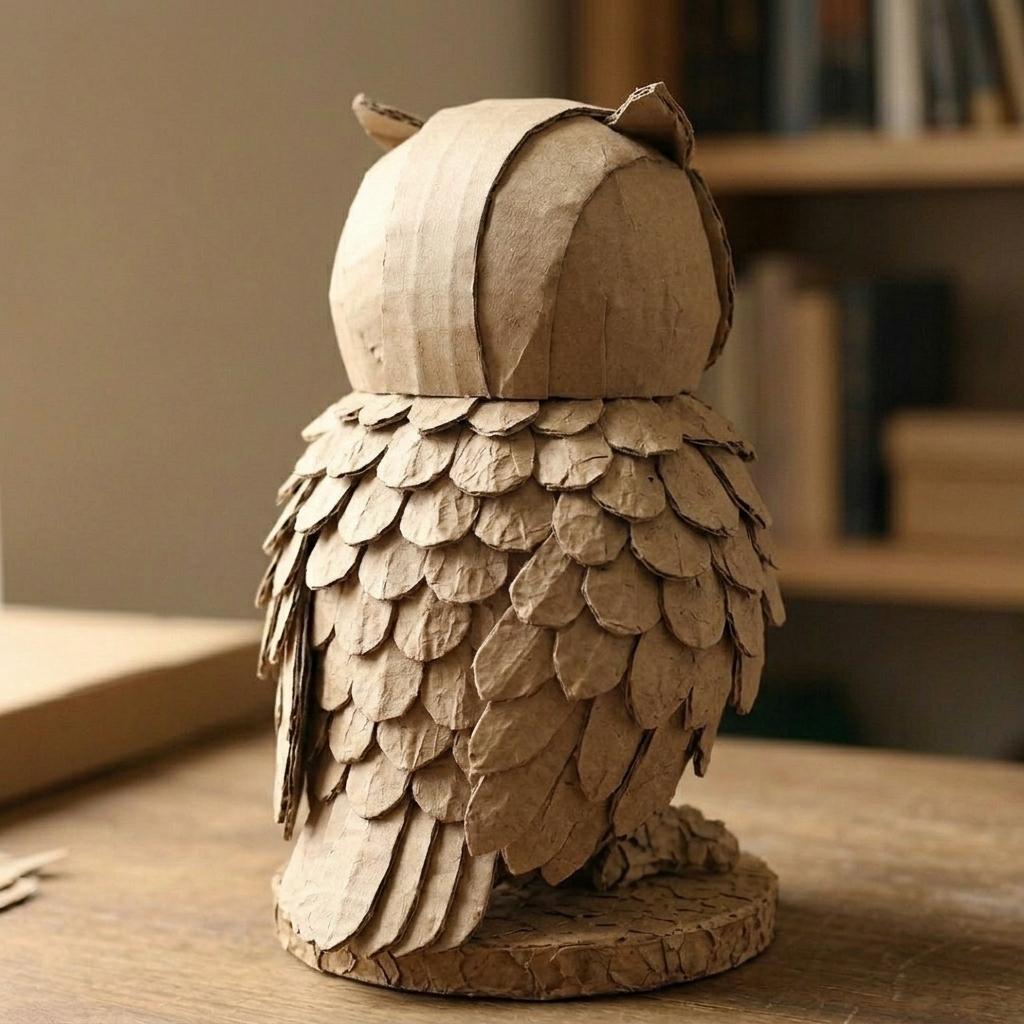 Module 5: finished back coverage of the owl sculpture showing even feather distribution