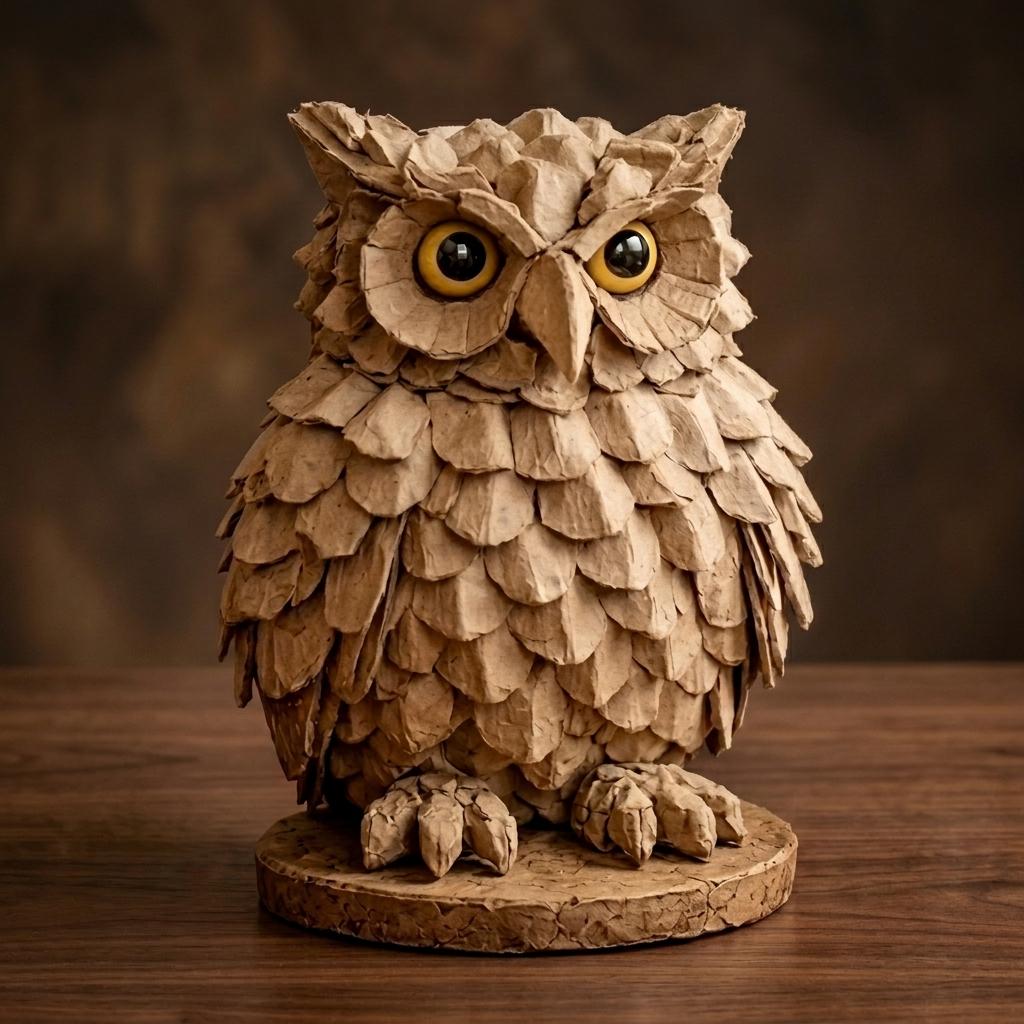 Module 6: completed owl face with eyes, beak, and ear tufts placed with precision